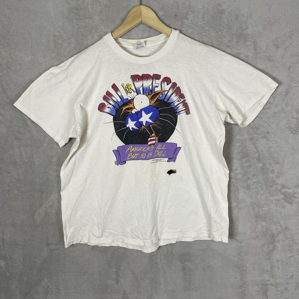 Vintage 1988 Bloom County Bill The Cat For President Tshirt America Is Ill 80s